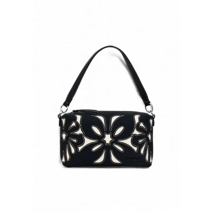 Black handbag with white floral cutout design by Desigual for women