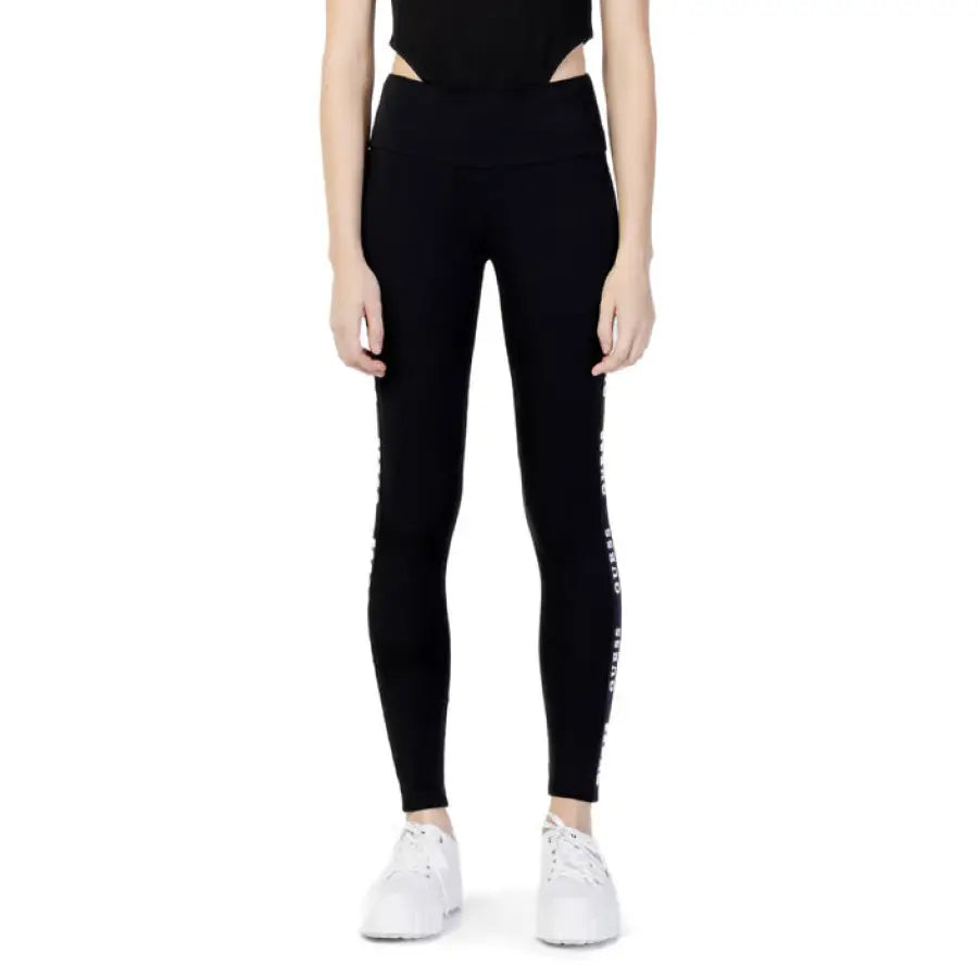 Black high-waisted leggings with side text detailing from Guess Active Women’s collection
