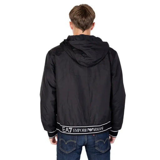 Black hooded jacket with EA7 Emporio Armani branding on the lower back in Ea7 Men Blazer