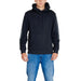 Calvin Klein Jeans Men Sweatshirt black hooded over blue jeans casual wear