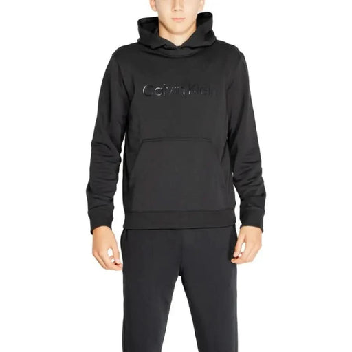 Black hooded sweatshirt featuring ICEPEAK text, part of Calvin Klein Sport collection