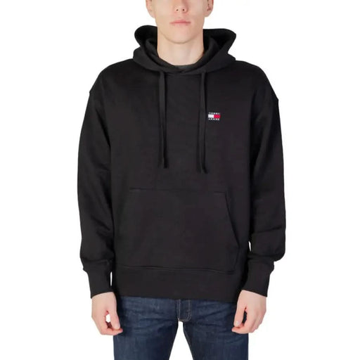 Black hooded sweatshirt with Tommy Hilfiger logo from Tommy Hilfiger Jeans Men Sweatshirts