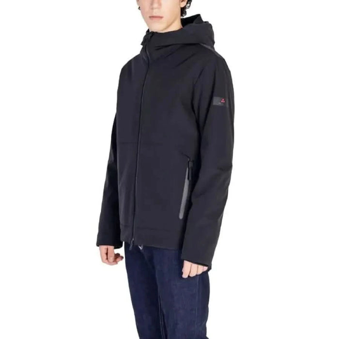 Black hooded winter jacket with zippered pockets from Peuterey for men