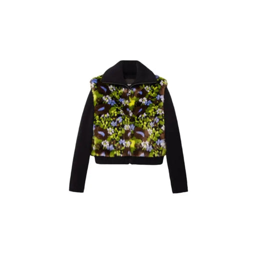 Black Desigual Women Jacket with floral print front and solid black sleeves