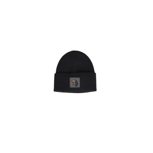 Black knit beanie with square patch logo from Antony Morato Men Cap collection