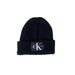 Black knit beanie featuring a CK logo patch from Calvin Klein Women Cap collection