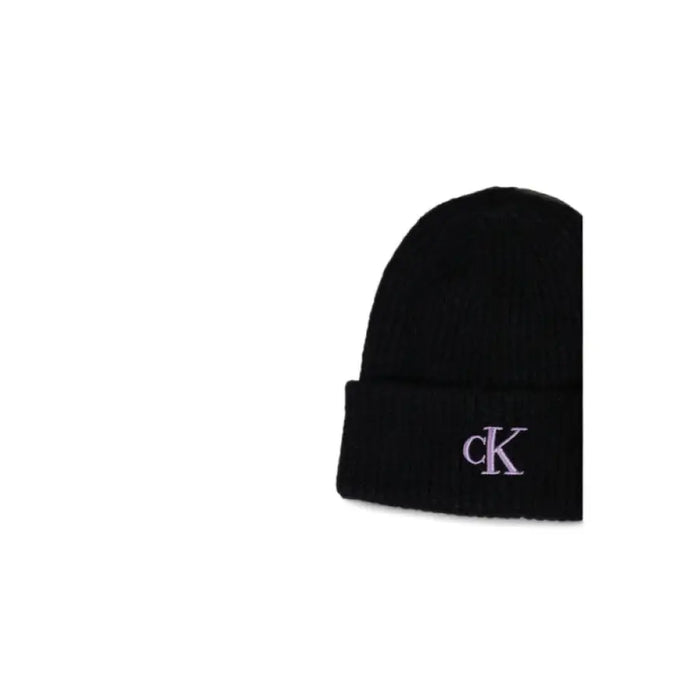 Black knit beanie with ’CK’ logo on cuff - Calvin Klein Women’s Cap