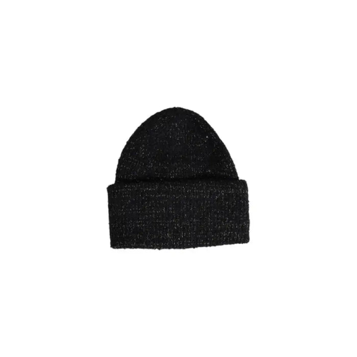 Black knit beanie with folded cuff from Pieces Women Cap collection