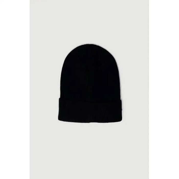 Black knit beanie with folded brim, Tommy Hilfiger Jeans Women Cap, stylish and cozy