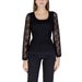 Black knit sweater with lace sleeves and scoop neckline by Morgan De Toi