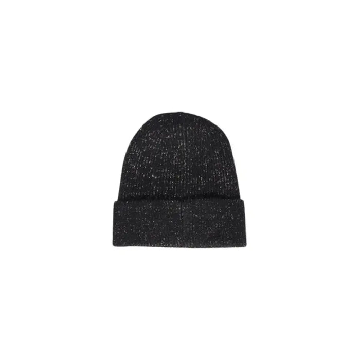 Black knit winter beanie with speckled pattern from Pieces Women Cap collection