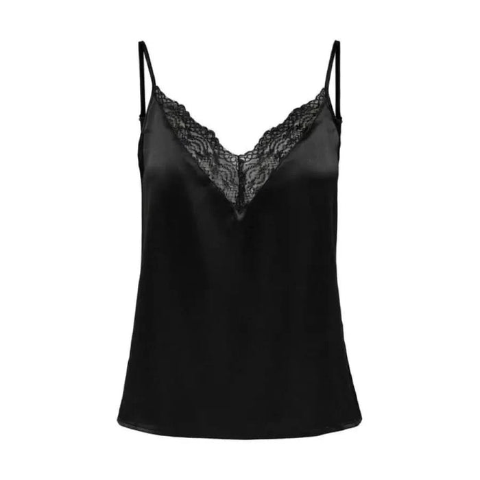 Black lace trim V-neck top urban city style clothing on Only Women Undershirt