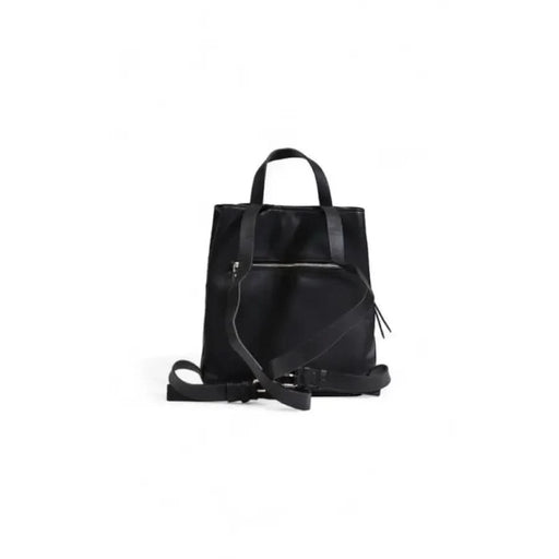 Black leather backpack with zippered pocket and adjustable straps by Desigual