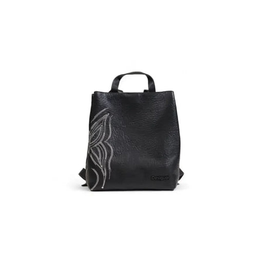 Black leather backpack with decorative stitching from Desigual Women Bag collection