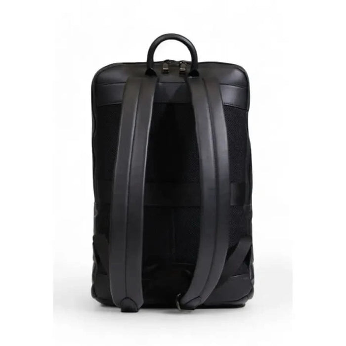 Black leather backpack with padded shoulder straps from Tommy Hilfiger Men Bag