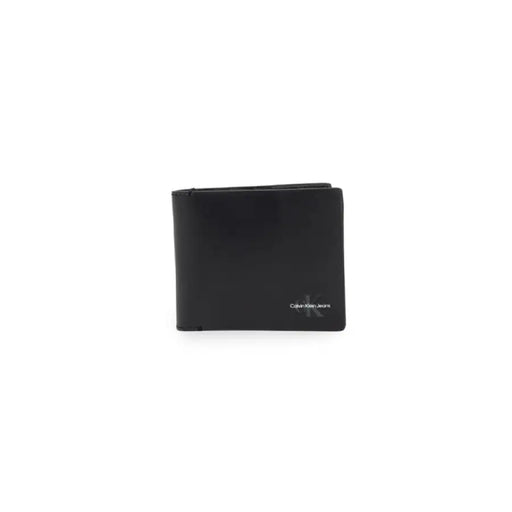 Black leather bifold wallet featuring Calvin Klein logo in Calvin Klein Men Wallet