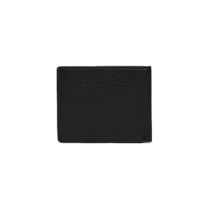 Black leather bifold wallet with textured surface by Tommy Hilfiger for men