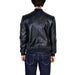 Black leather bomber jacket displayed from the back in Peuterey Men Jacket collection