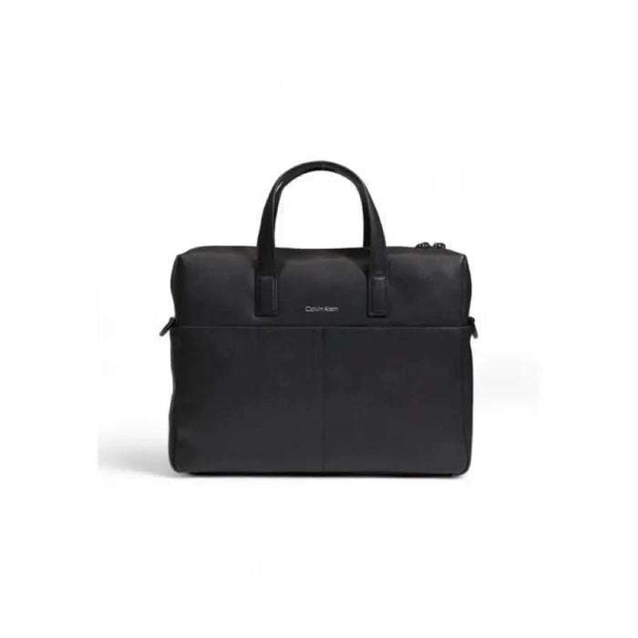 Black leather briefcase with handles and zipper closure from Calvin Klein Men Bag