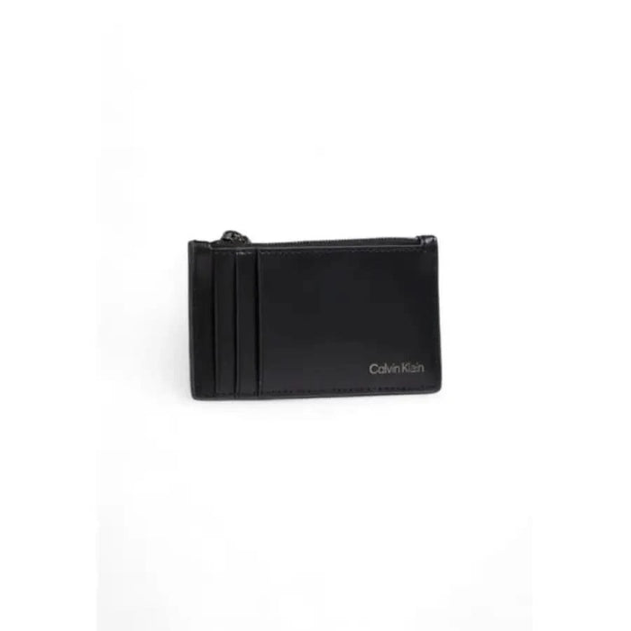 Black leather Calvin Klein card holder with zipper compartment for men wallet collection