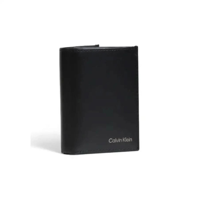 Black leather Calvin Klein wallet in upright position from Calvin Klein Men Wallet collection