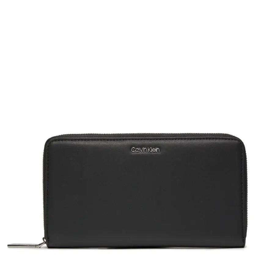 Black leather Calvin Klein zip-around wallet for women, sleek and stylish