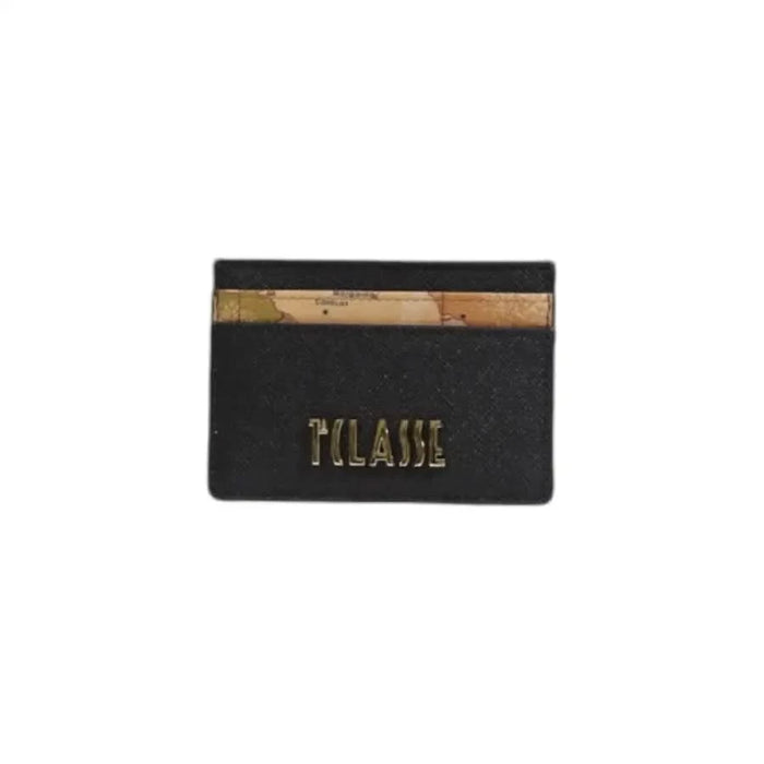 Black leather card holder with metallic FLASH text for Alviero Martini Prima Classe wallet