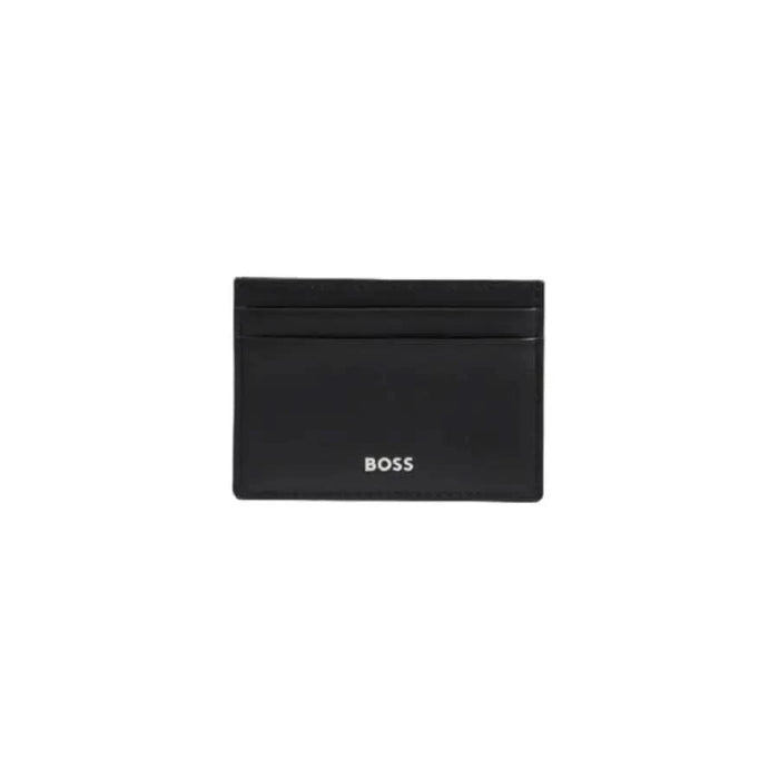 Black leather card holder featuring BOSS branding from the Boss Men Wallet collection