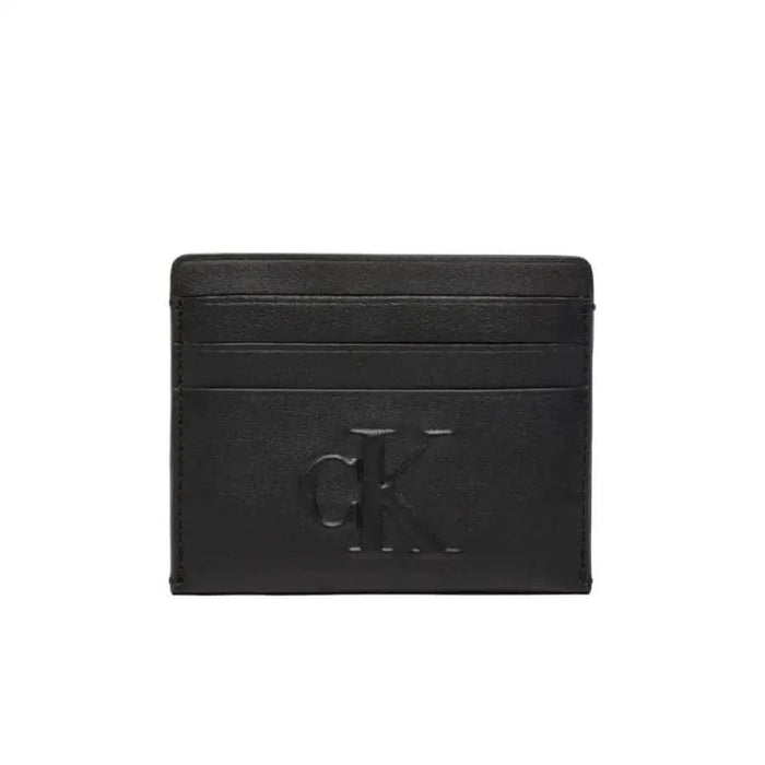 Black leather card holder with embossed CK logo for Calvin Klein Jeans Women Wallet