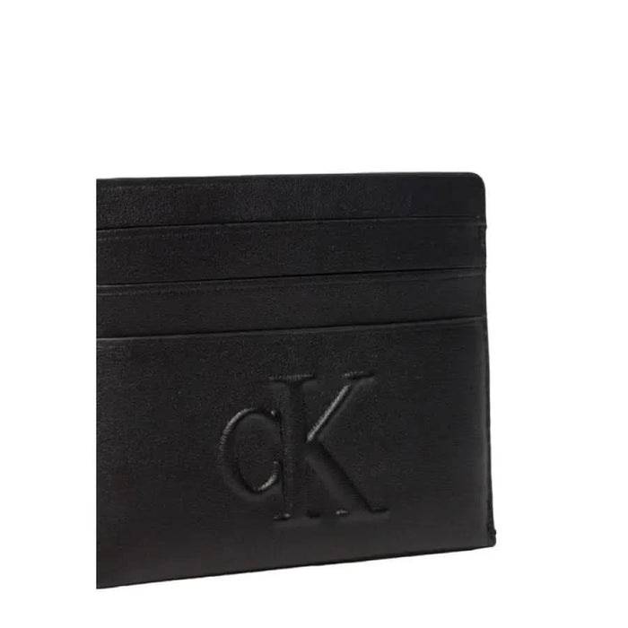 Black leather card holder with embossed CK logo for Calvin Klein Jeans Women Wallet