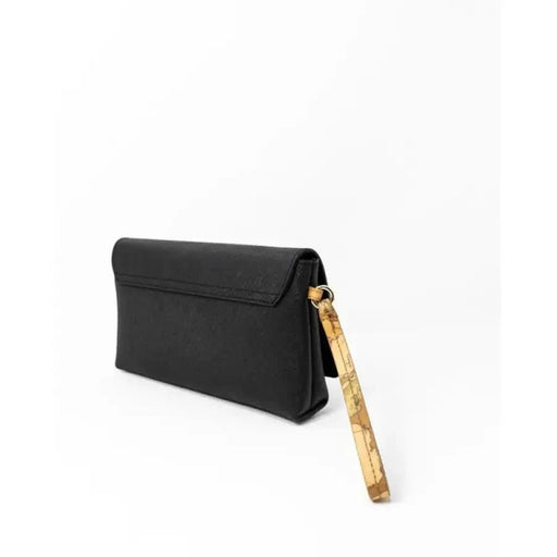 Black leather clutch purse with gold tassel zipper pull from Alviero Martini Prima Classe