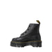 Black leather combat boot with chunky sole and yellow stitching from Dr. Martens Women Boots