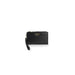 Black leather Guess wristlet clutch with gold-tone branding for women