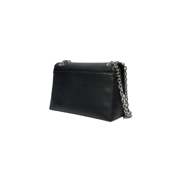 Black leather handbag with silver chain strap from Calvin Klein Women Bag collection