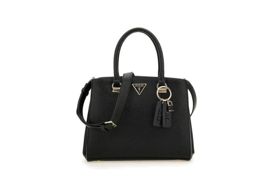 Black leather handbag with gold-tone hardware for stylish summer work outfits.