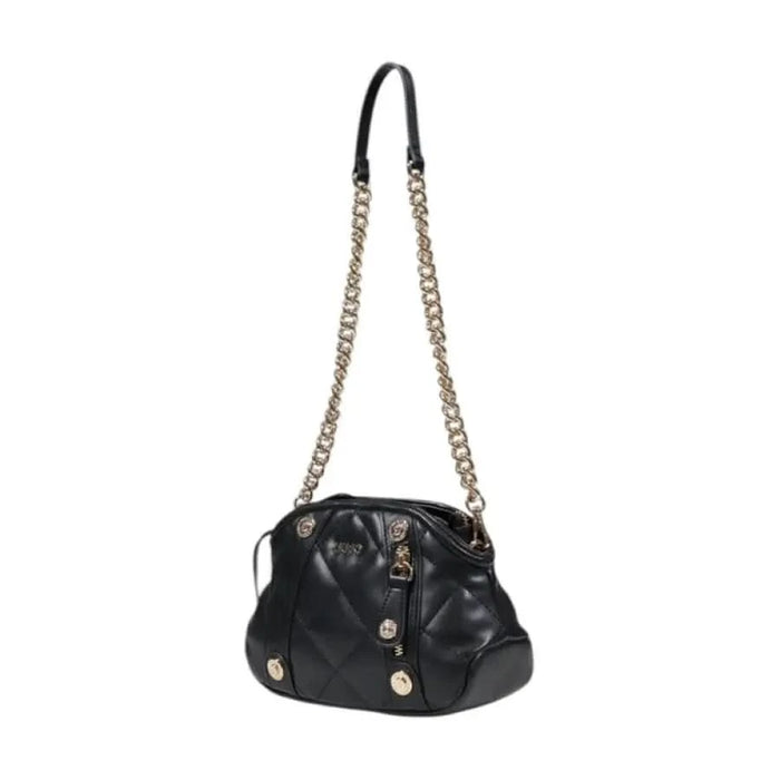 Black leather handbag with gold chain strap and studs from Liu Jo Women Bag collection