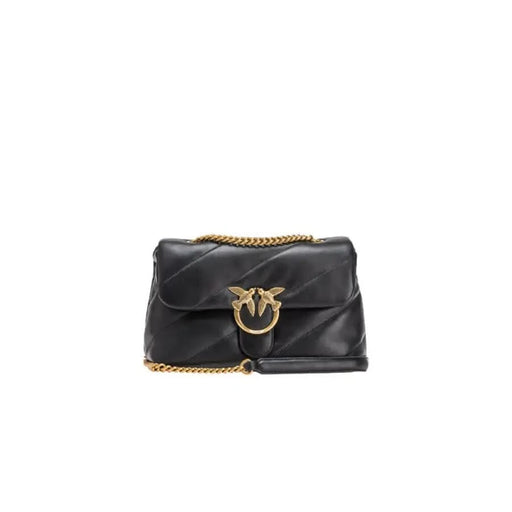 Black leather handbag with gold chain strap and swallow clasp from Pinko Women Bag