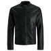 Black leather jacket with front zipper and stand-up collar from Jack & Jones Men Blazer