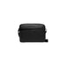 Black leather messenger bag with zipper and shoulder strap by Calvin Klein