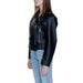 Black leather motorcycle jacket with silver zippers and a belt by Calvin Klein Women Blazer