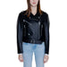 Black leather motorcycle jacket with silver zippers and belt - Calvin Klein Women Blazer