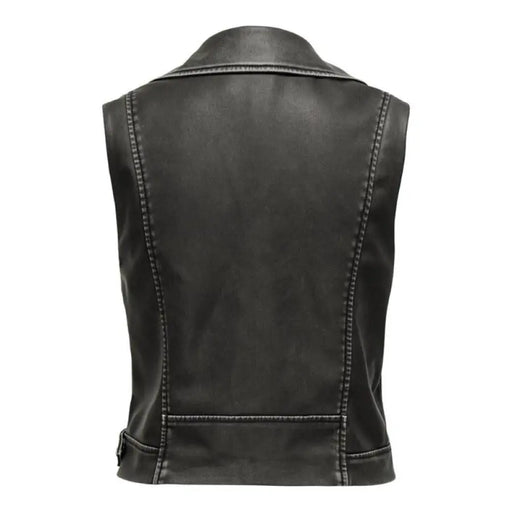 Black leather motorcycle vest with contrast stitching from Only Women Gilet collection