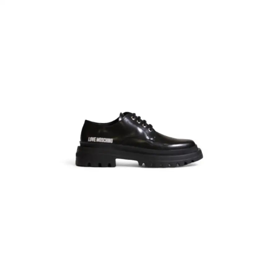 Love Moschino black leather platform shoe with ’Love Moschino’ branding on the side
