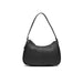 Black leather shoulder bag with curved shape and textured surface by Calvin Klein Jeans