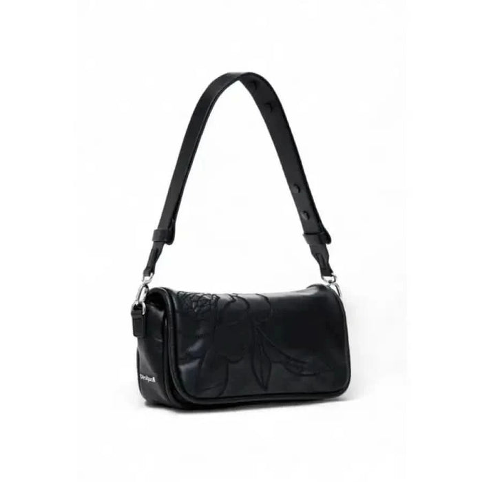 Black leather shoulder bag with textured surface and adjustable strap by Desigual