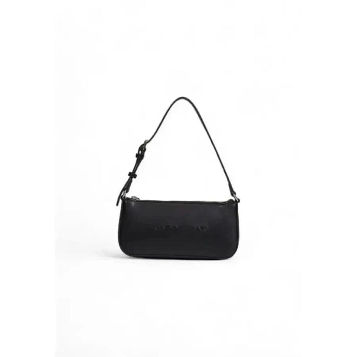 Black leather shoulder bag with adjustable strap by Tommy Hilfiger for women