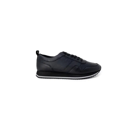 Black leather sneaker with white sole and lace-up design by Calvin Klein Men Sneakers