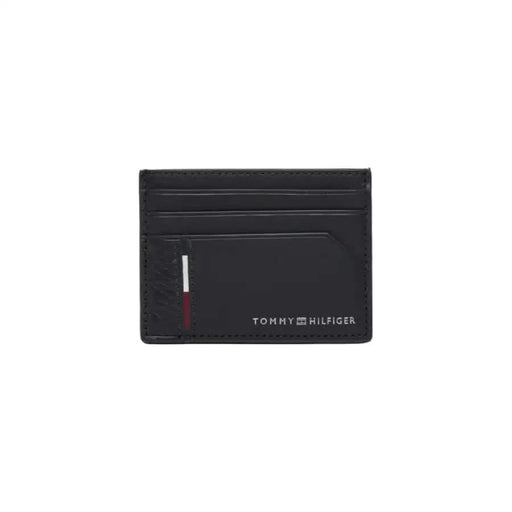 Black leather Tommy Hilfiger card holder with multiple slots, perfect for Tommy Hilfiger men