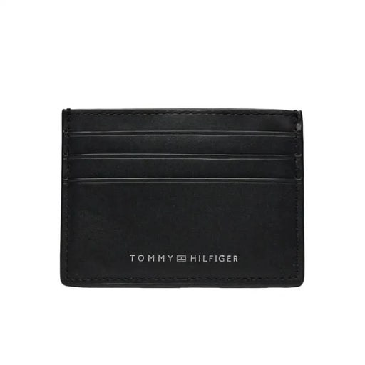 Black leather Tommy Hilfiger card holder with multiple slots from the Tommy Hilfiger Men Wallet