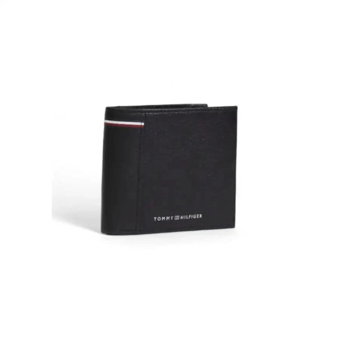 Tommy Hilfiger Men Wallet - Black leather with red, white, and blue stripe detail